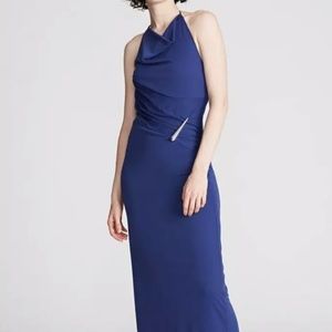 NWT Halston Christina Gown Size 4 Twilight Blue Matte Jersey Dress $595 Small
